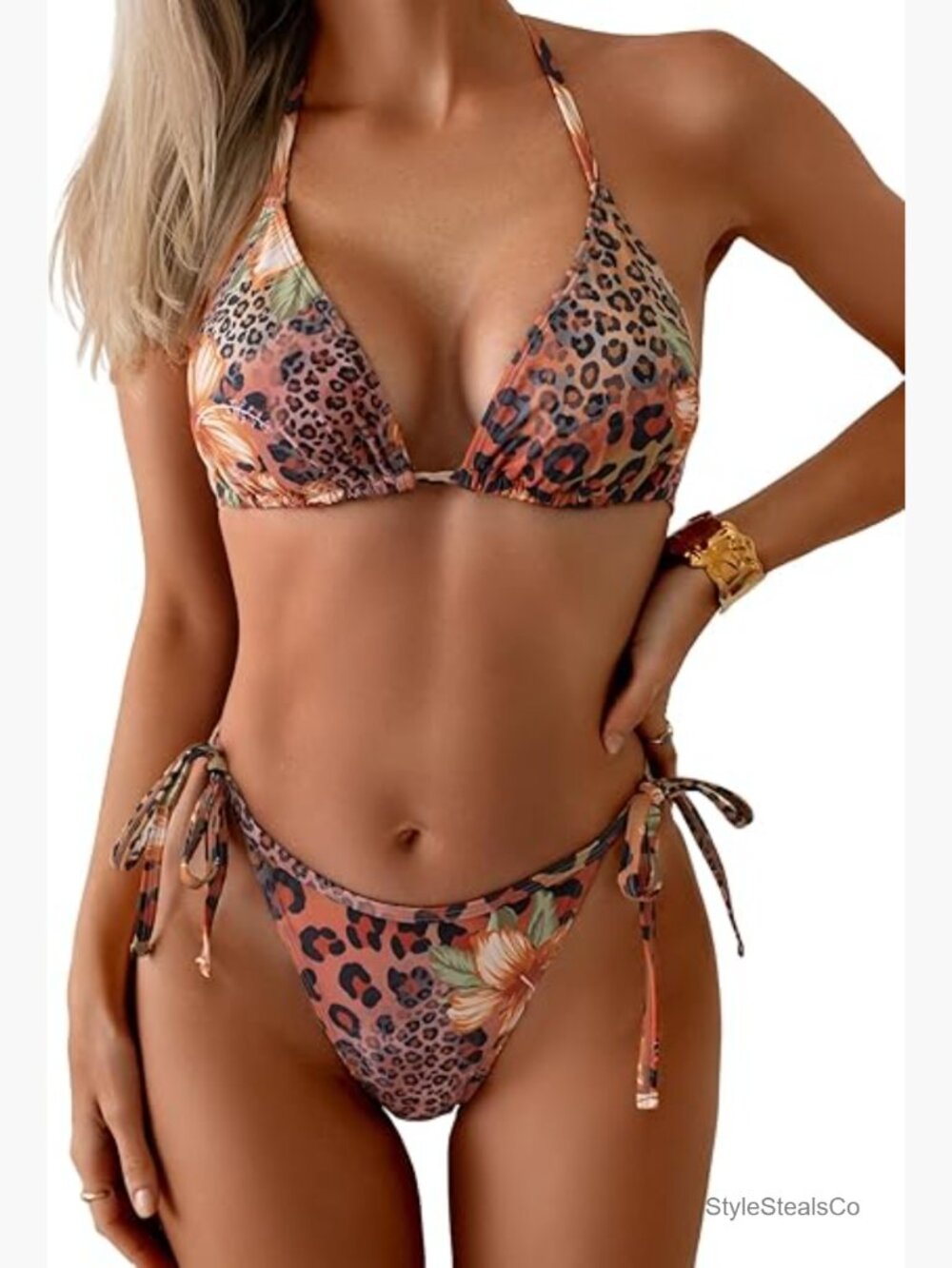 Women's String Triangle Bikini Set Halter Top Cheeky Bottom Push Up - Picture 1 of 5